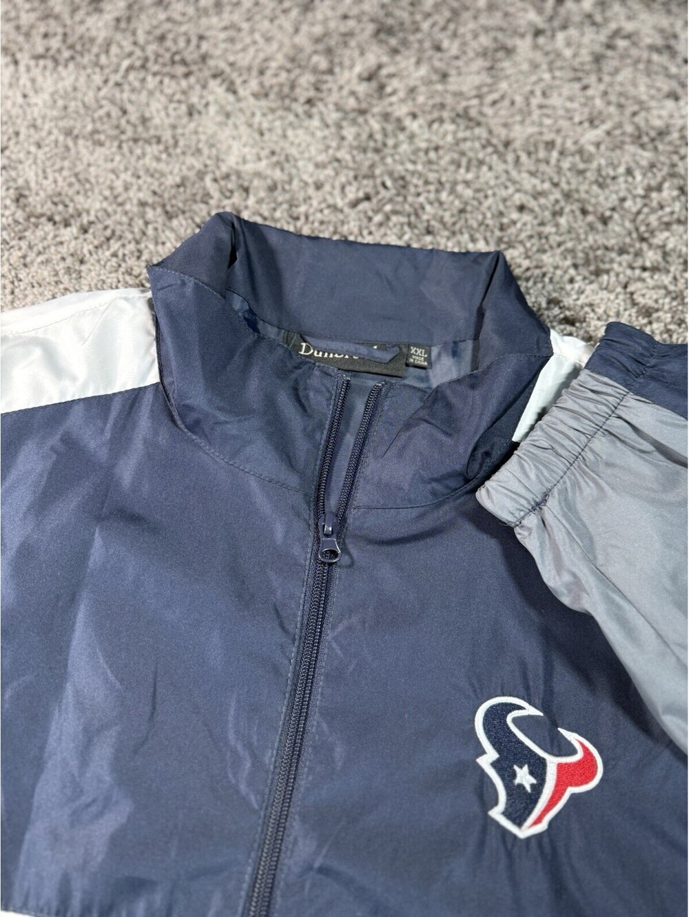 Houston Texans Jacket Mens XXL Navy Gray NFL Football Full Zip Lined Windbreaker